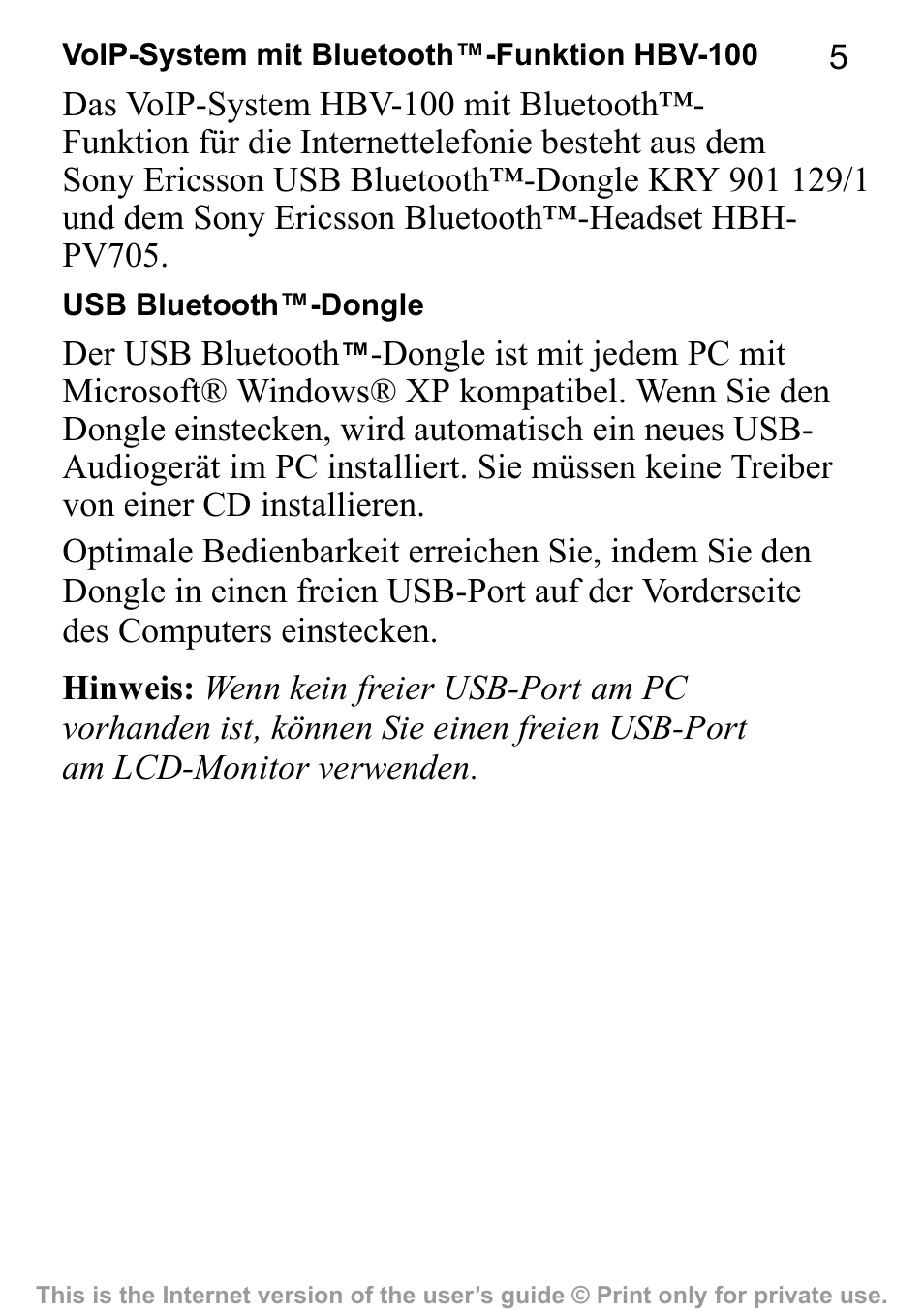 Sony Ericsson HBV-100 User Manual | Page 5 / 34
