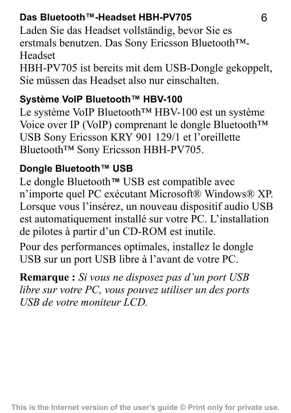 Sony Ericsson HBV-100 User Manual | Page 6 / 34