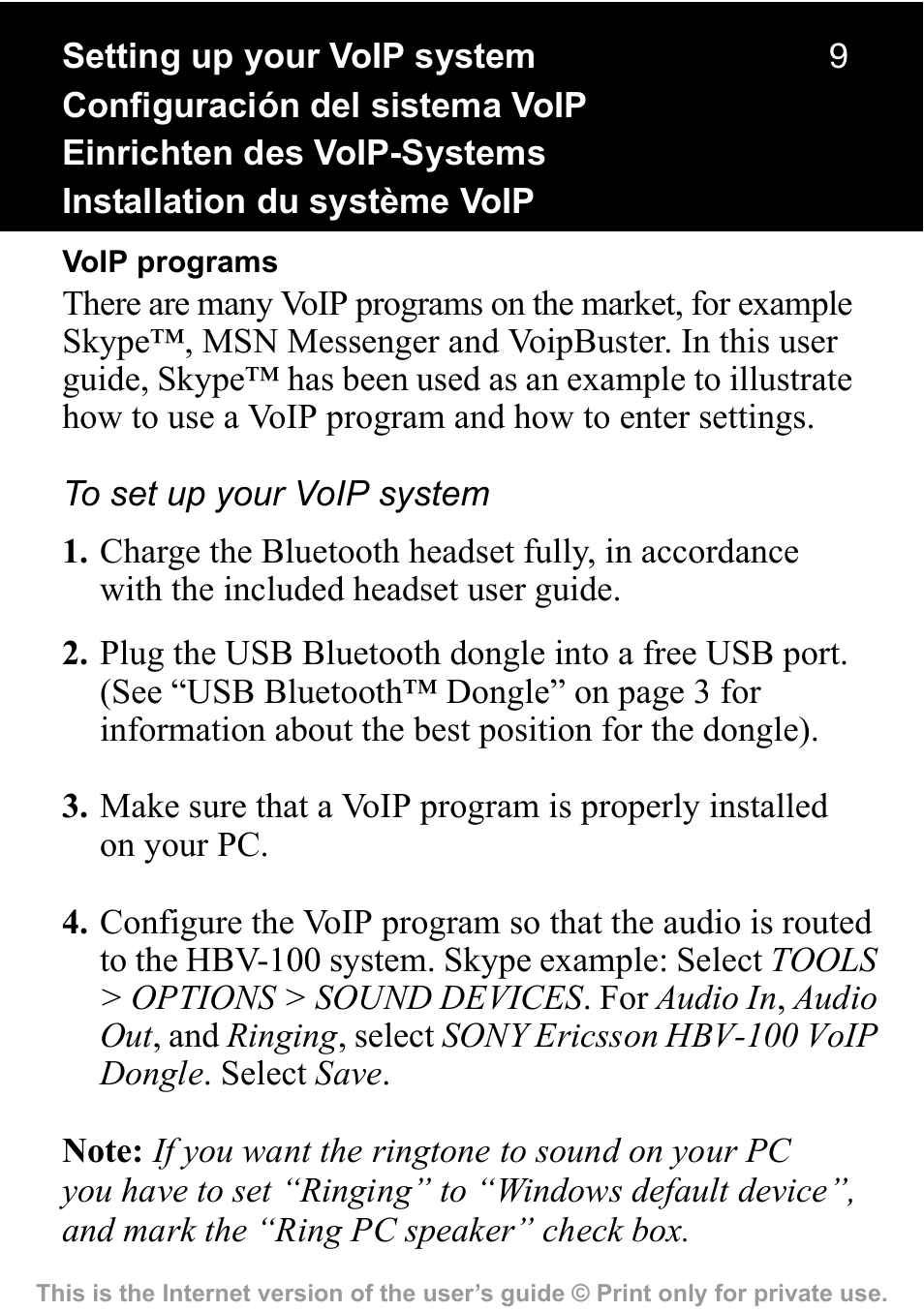 Sony Ericsson HBV-100 User Manual | Page 9 / 34