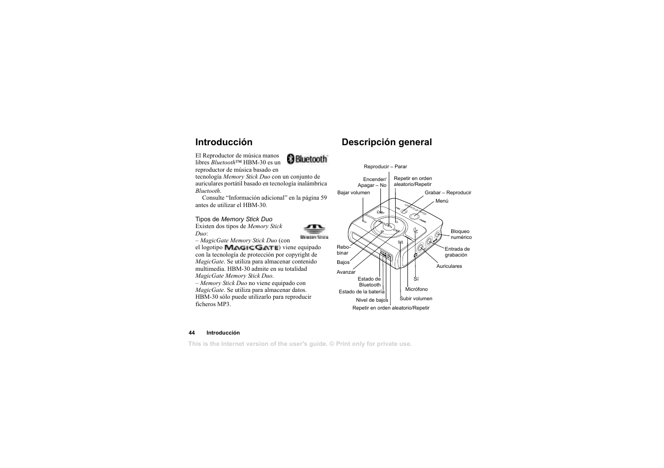 Introducción, Descripción general | Sony Ericsson HBM-30 User Manual | Page 44 / 121