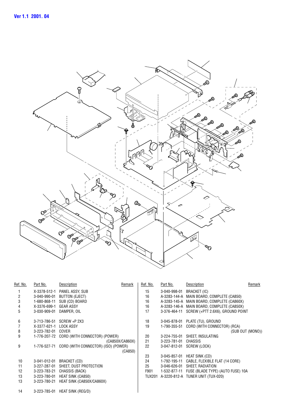 Chassis section | Sony Ericsson CDX-CA860X User Manual | Page 46 / 62