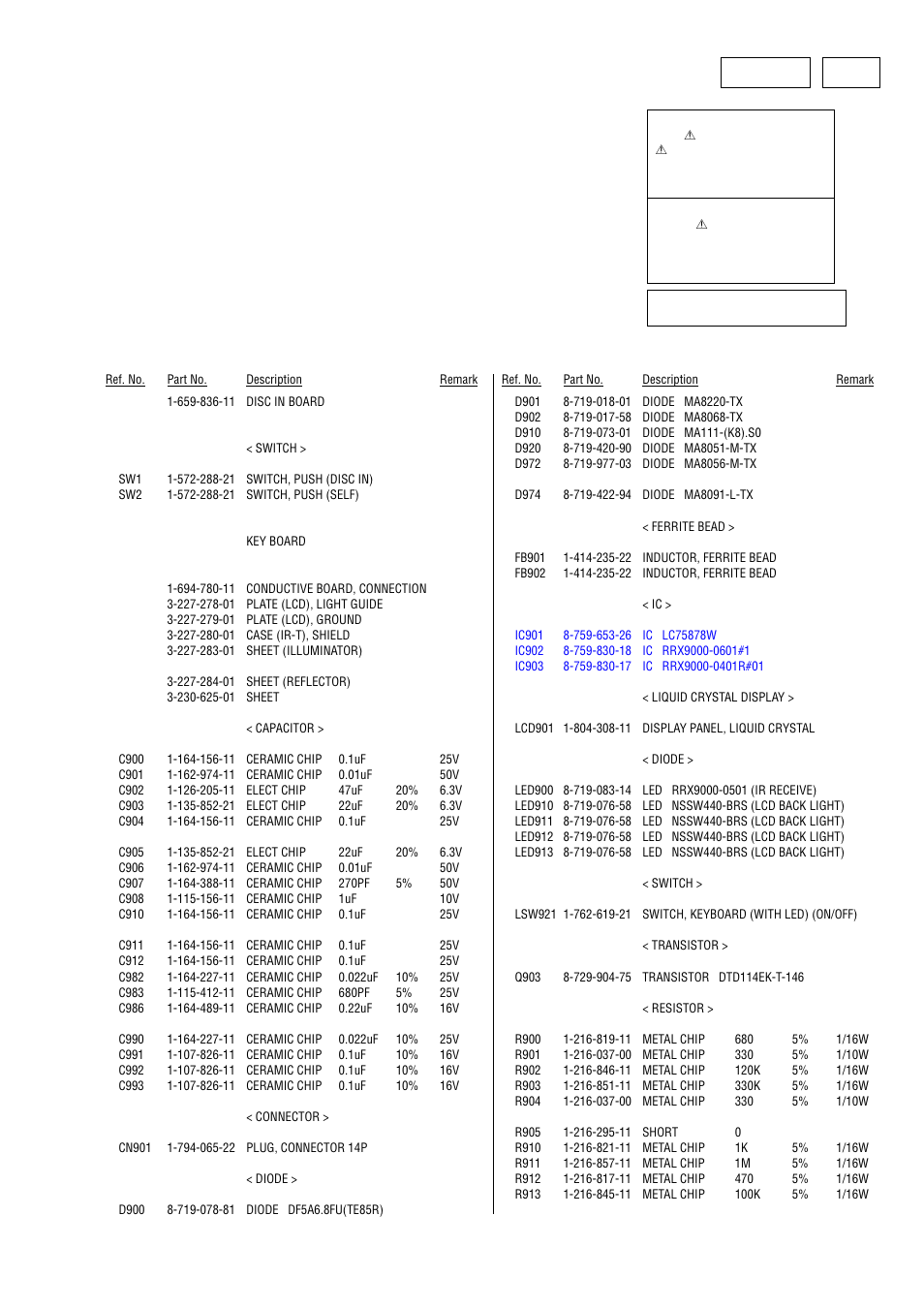 Electrical parts list, Disc in | Sony Ericsson CDX-CA860X User Manual | Page 51 / 62