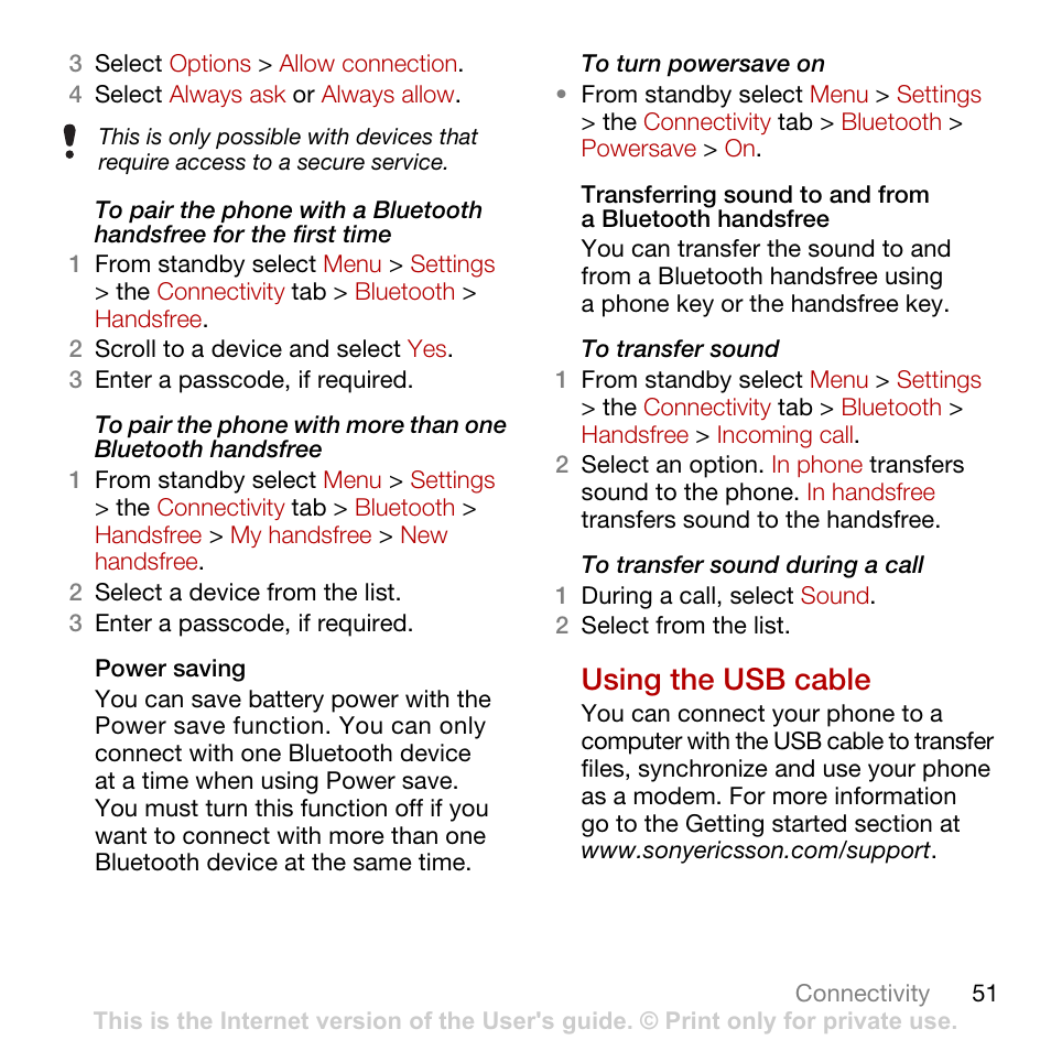 Using the usb cable | Sony Ericsson Cyber-shot C902 User Manual | Page 53 / 82