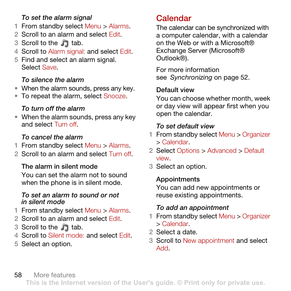 Calendar | Sony Ericsson Cyber-shot C902 User Manual | Page 60 / 82