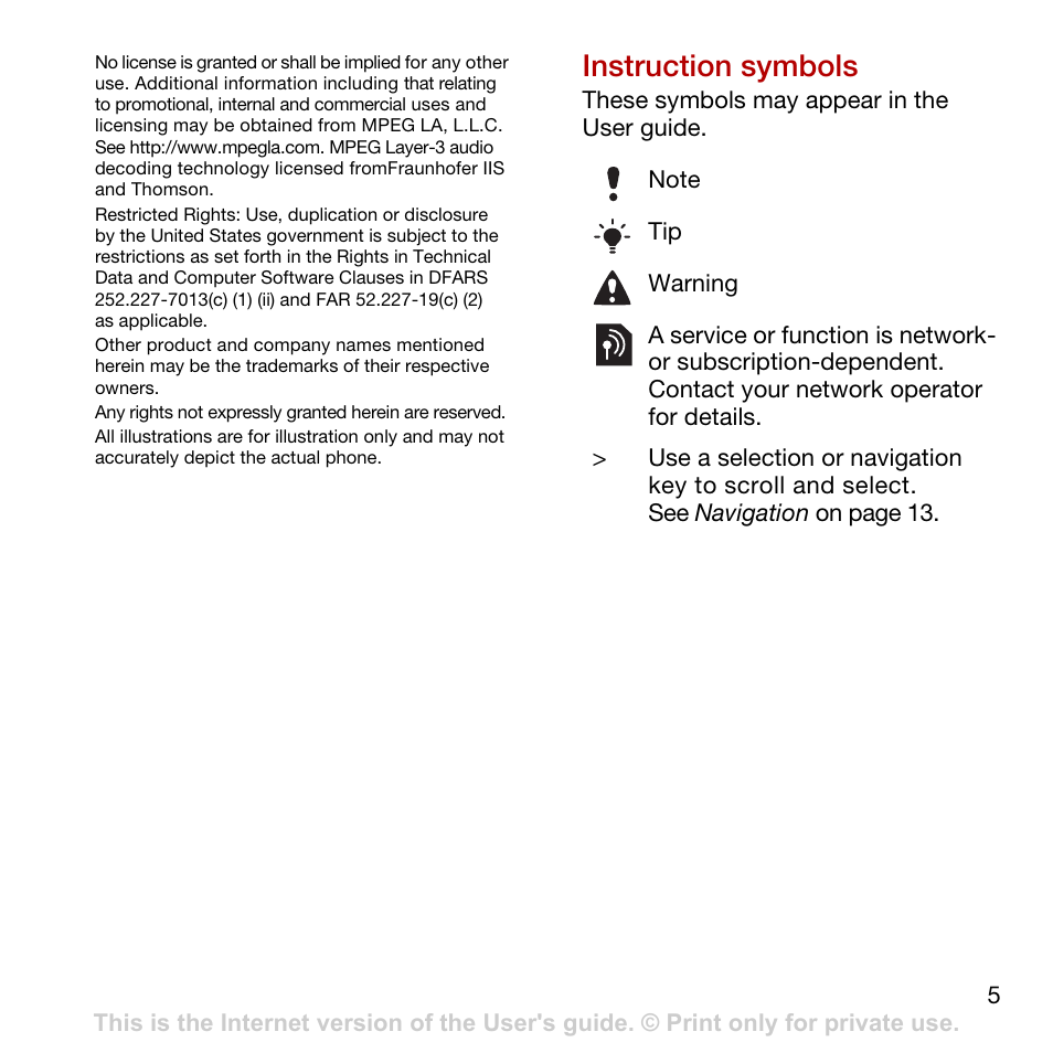 Instruction symbols | Sony Ericsson Cyber-shot C902 User Manual | Page 7 / 82