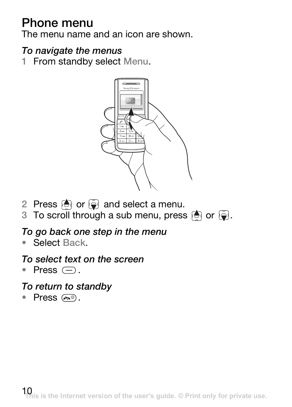 Phone menu | Sony Ericsson J110c User Manual | Page 11 / 80