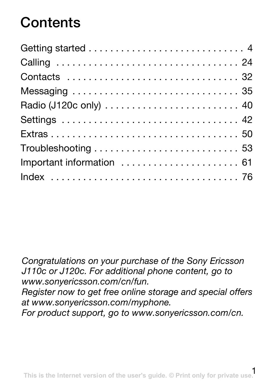 Sony Ericsson J110c User Manual | Page 2 / 80