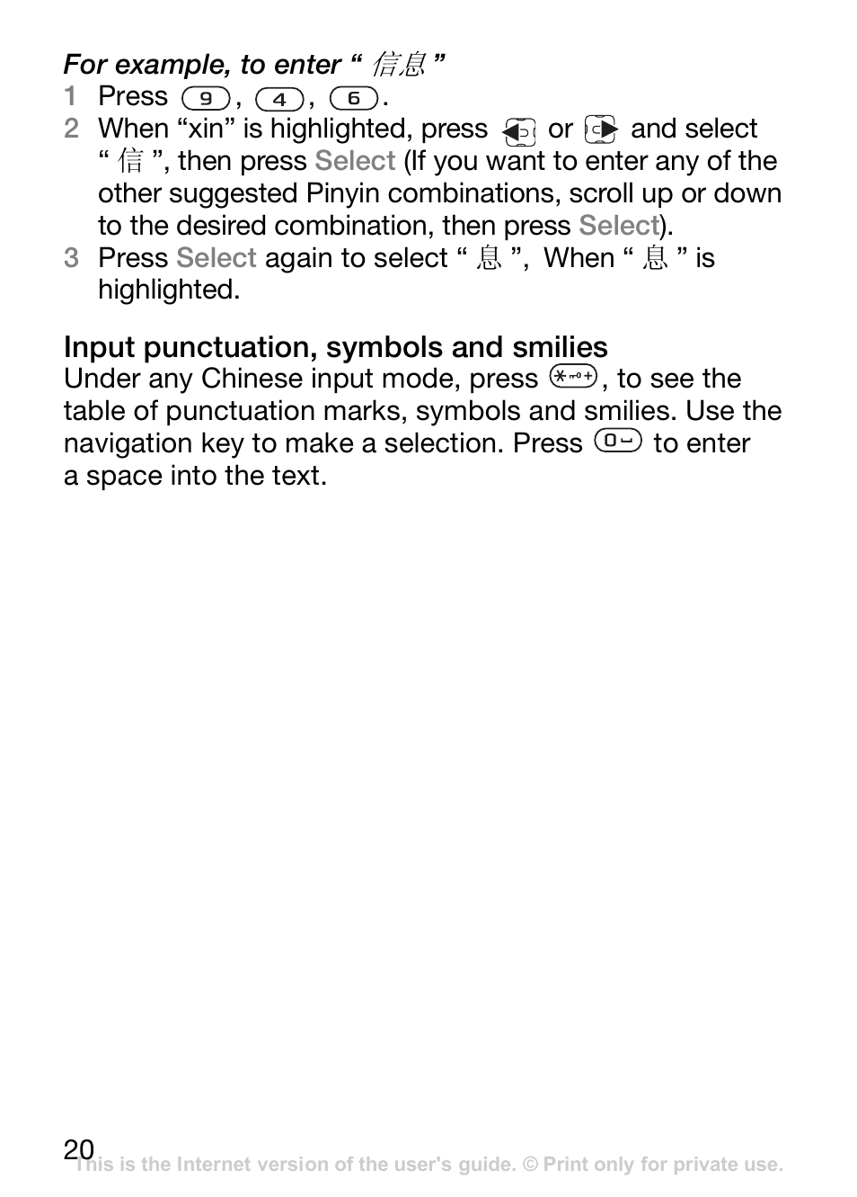 Input punctuation, symbols and smilies | Sony Ericsson J110c User Manual | Page 21 / 80