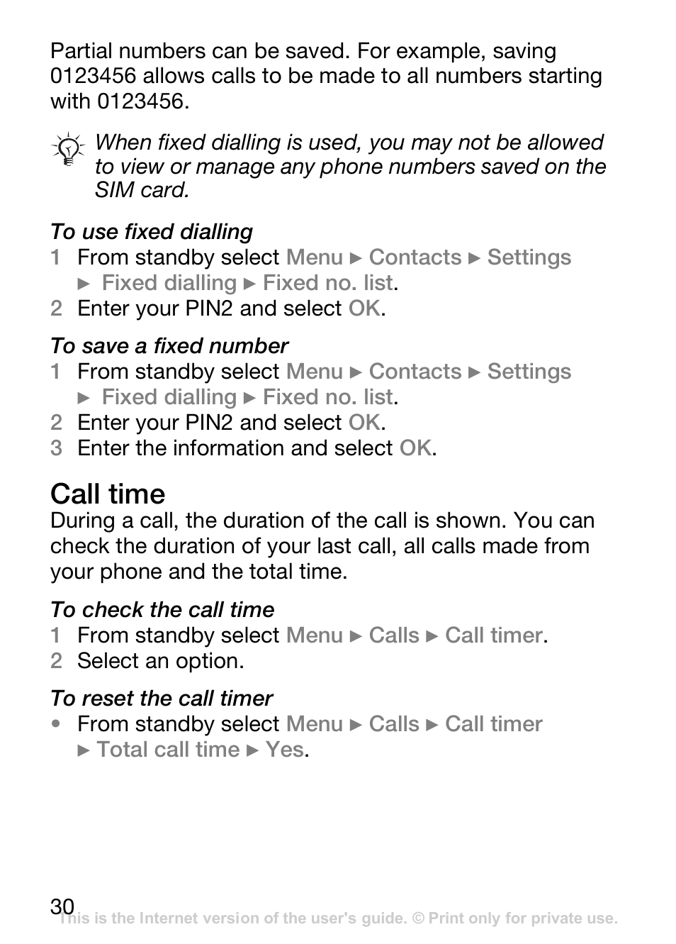 Call time | Sony Ericsson J110c User Manual | Page 31 / 80