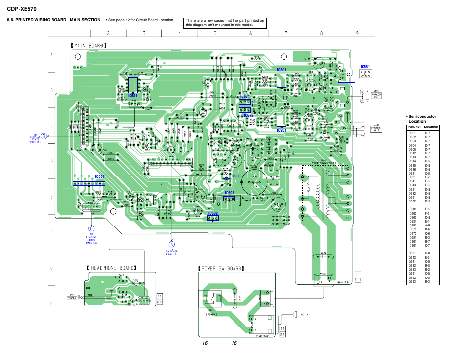 Printed wiring board main section, To main board, Cdp-xe570 | Sony Ericsson CDP-XE570 User Manual | Page 16 / 30