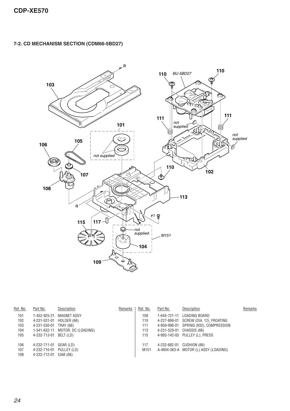Cd mechanism section (cdm66-5bd27), Cdp-xe570 | Sony Ericsson CDP-XE570 User Manual | Page 24 / 30