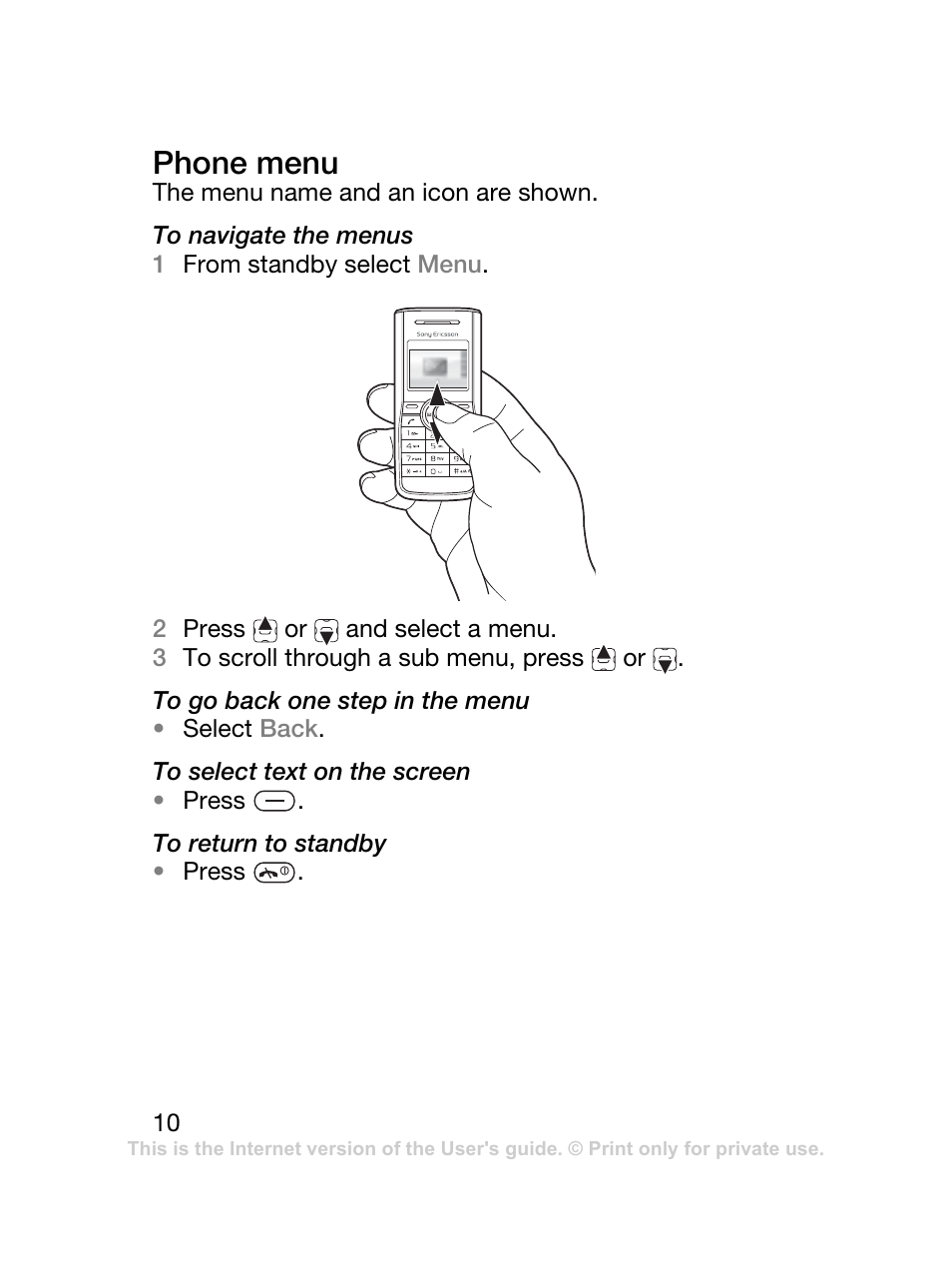 Phone menu | Sony Ericsson J120 User Manual | Page 11 / 74