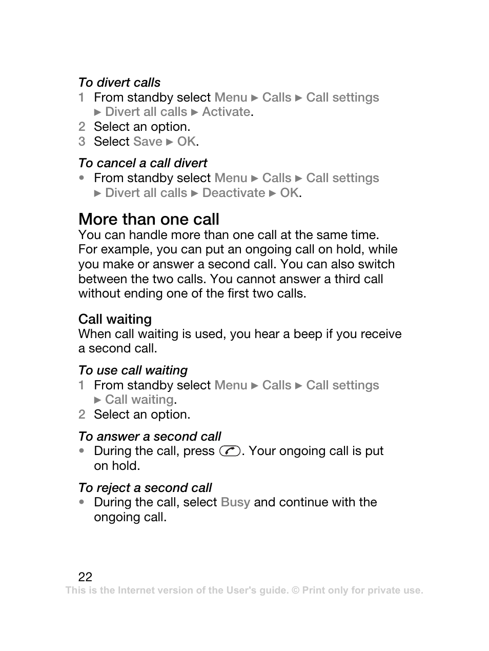 More than one call | Sony Ericsson J120 User Manual | Page 23 / 74