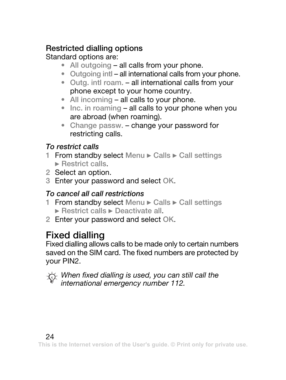 Fixed dialling | Sony Ericsson J120 User Manual | Page 25 / 74