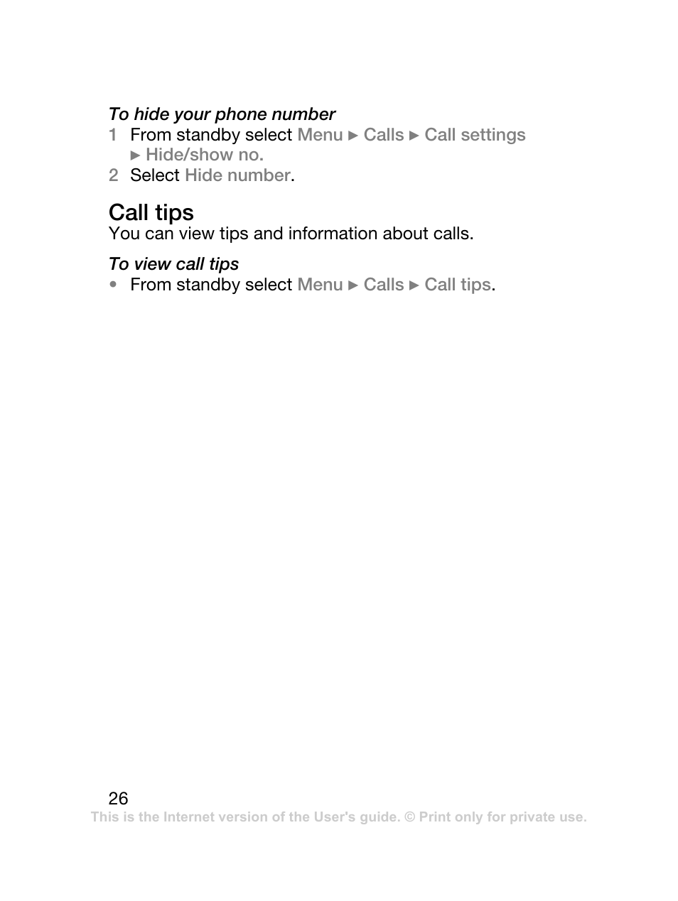 Call tips | Sony Ericsson J120 User Manual | Page 27 / 74