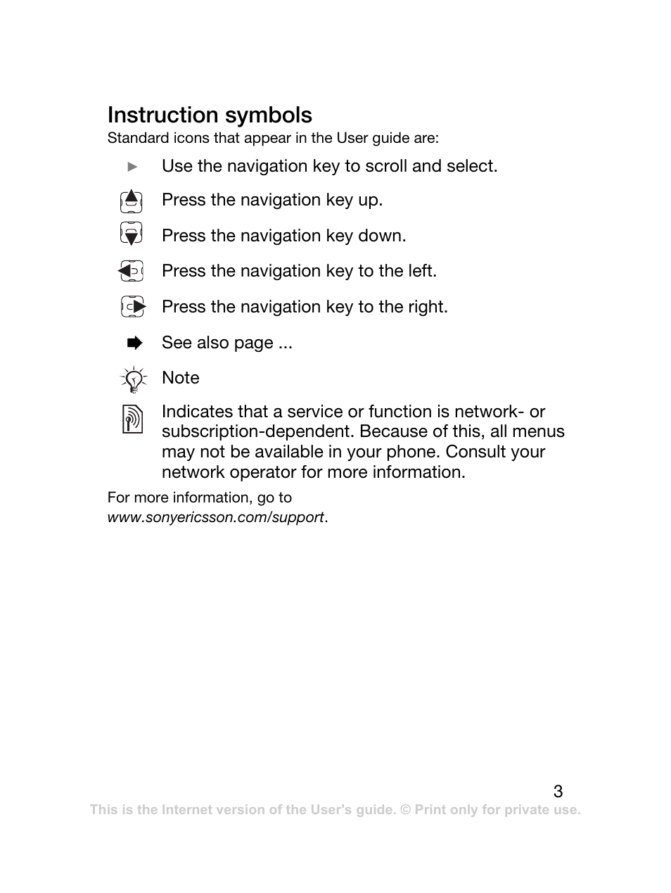 Instruction symbols | Sony Ericsson J120 User Manual | Page 4 / 74