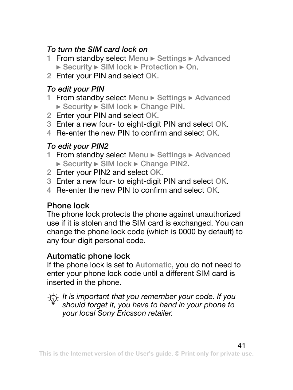 Sony Ericsson J120 User Manual | Page 42 / 74
