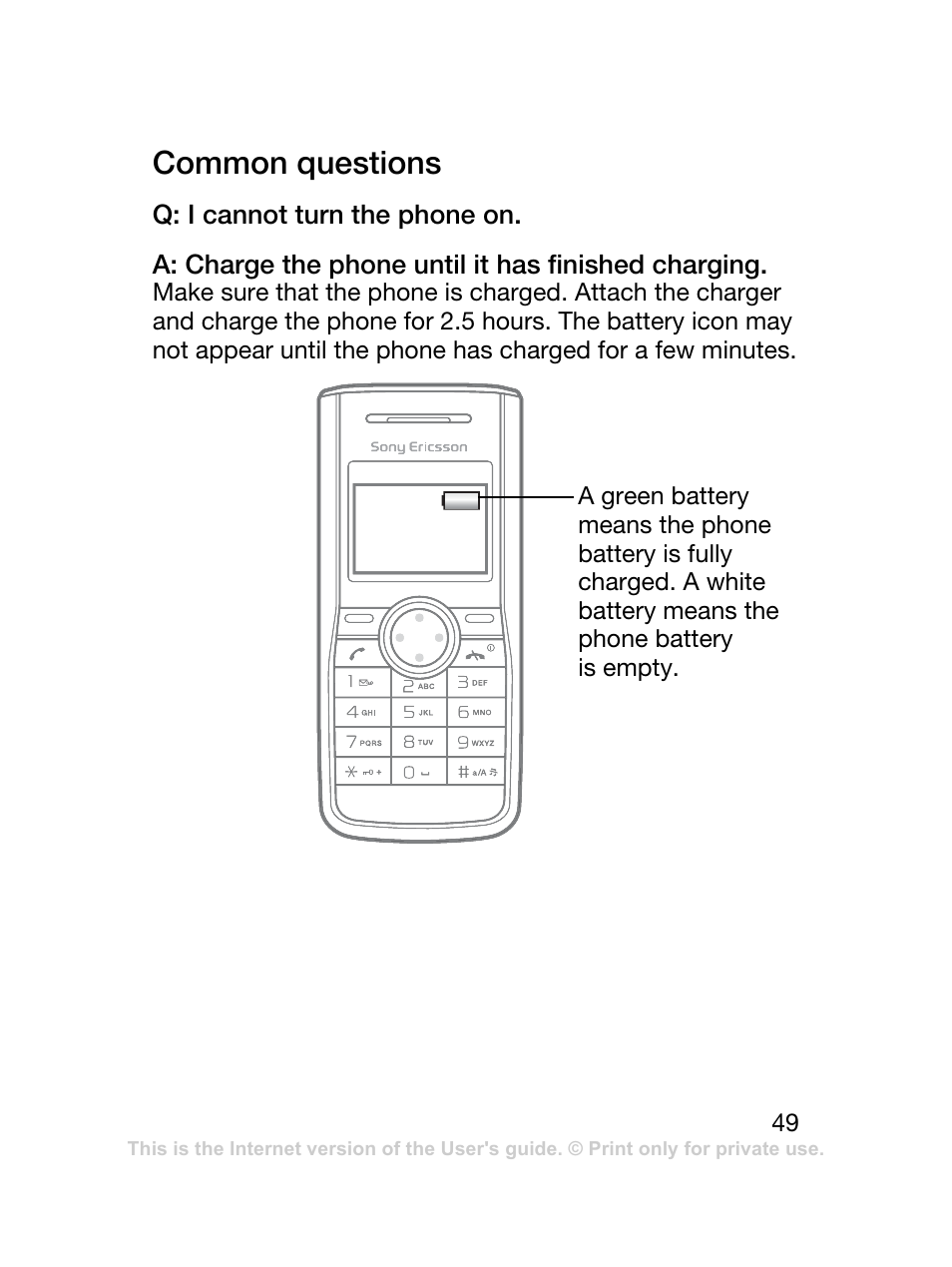 Common questions | Sony Ericsson J120 User Manual | Page 50 / 74