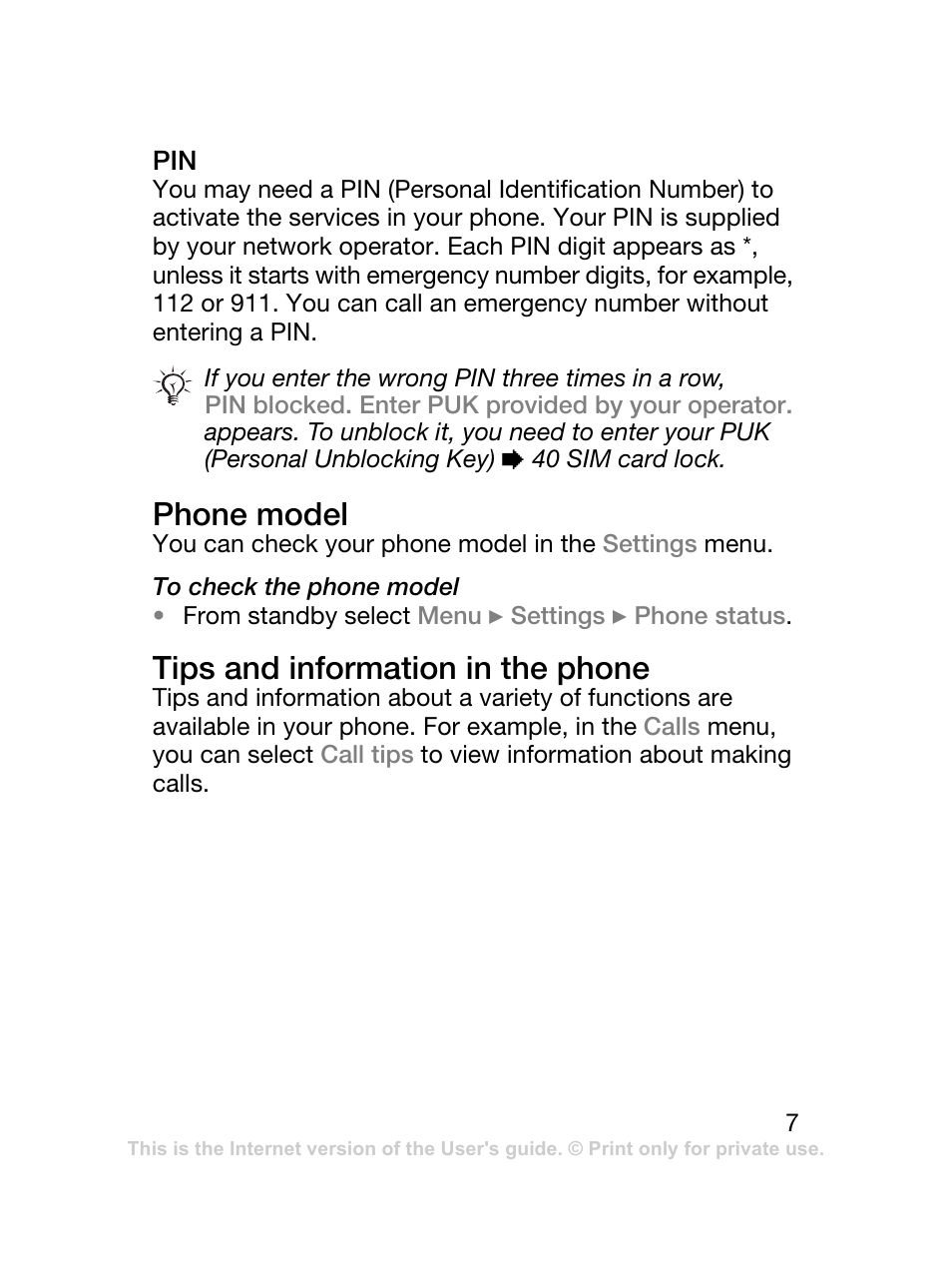 Phone model, Tips and information in the phone | Sony Ericsson J120 User Manual | Page 8 / 74