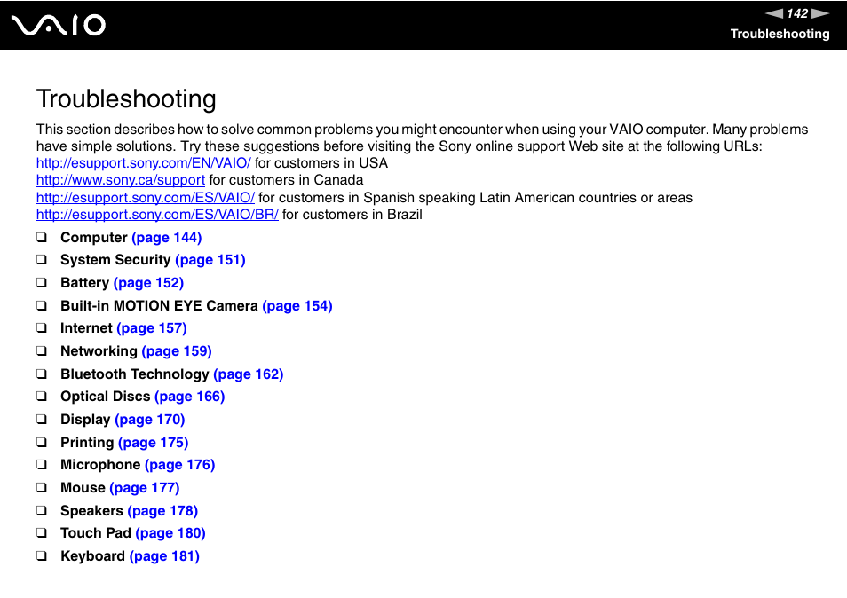 Troubleshooting | Sony Ericsson VGN-AR500 User Manual | Page 142 / 206