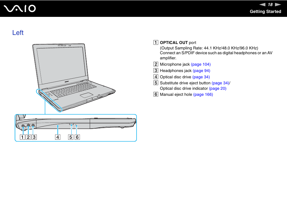 Left | Sony Ericsson VGN-AR500 User Manual | Page 18 / 206