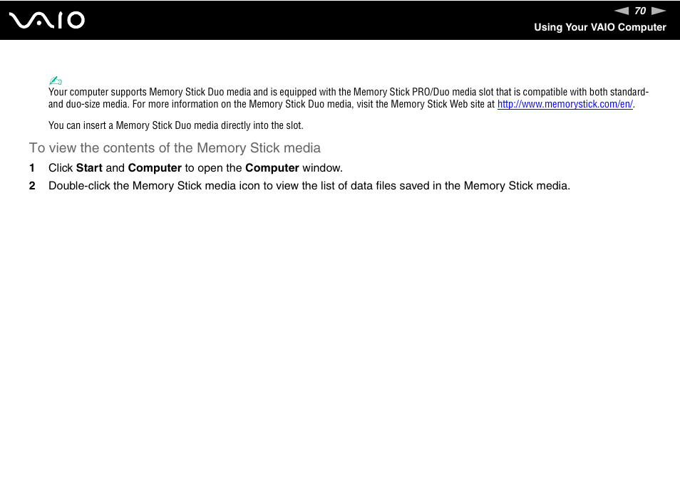 Sony Ericsson VGN-AR500 User Manual | Page 70 / 206