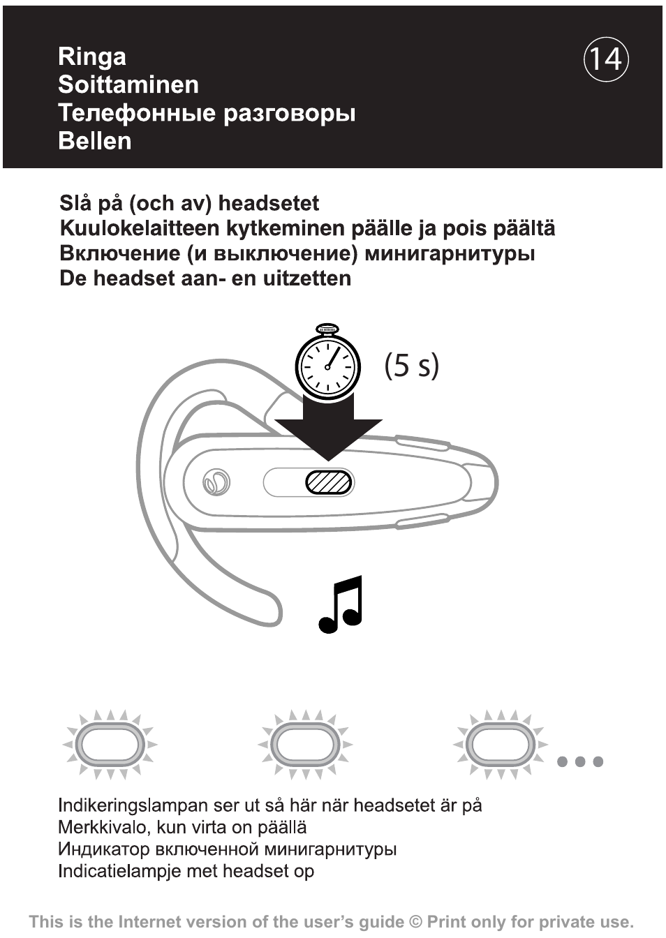 14 (5 s) | Sony Ericsson HBH-602 User Manual | Page 15 / 36