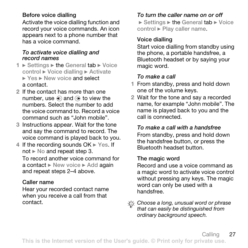 27 voice dialling | Sony Ericsson K550im User Manual | Page 27 / 88