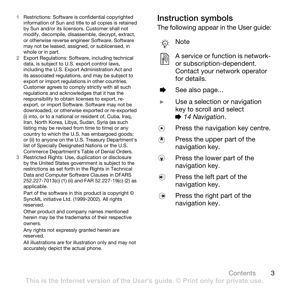 Instruction symbols | Sony Ericsson K550im User Manual | Page 3 / 88