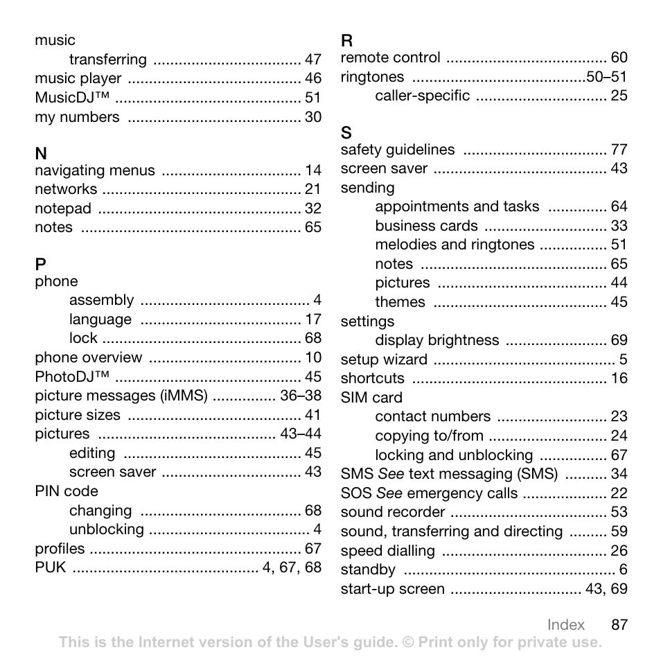 Sony Ericsson K550im User Manual | Page 87 / 88