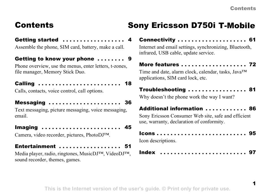 Sony Ericsson D750i User Manual | 101 pages