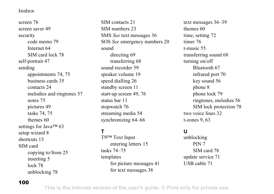 Sony Ericsson D750i User Manual | Page 100 / 101