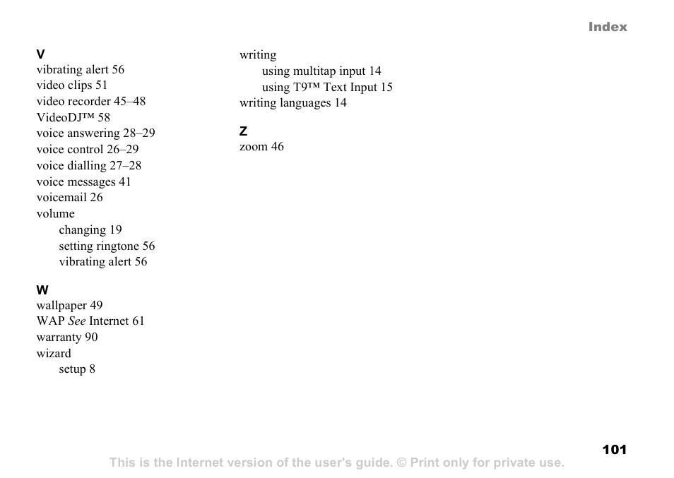 Sony Ericsson D750i User Manual | Page 101 / 101