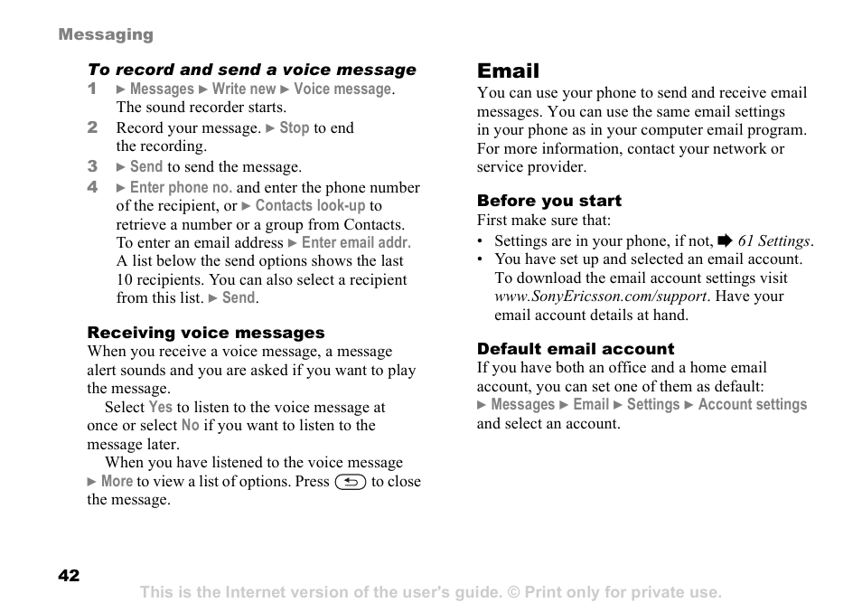 Email | Sony Ericsson D750i User Manual | Page 42 / 101