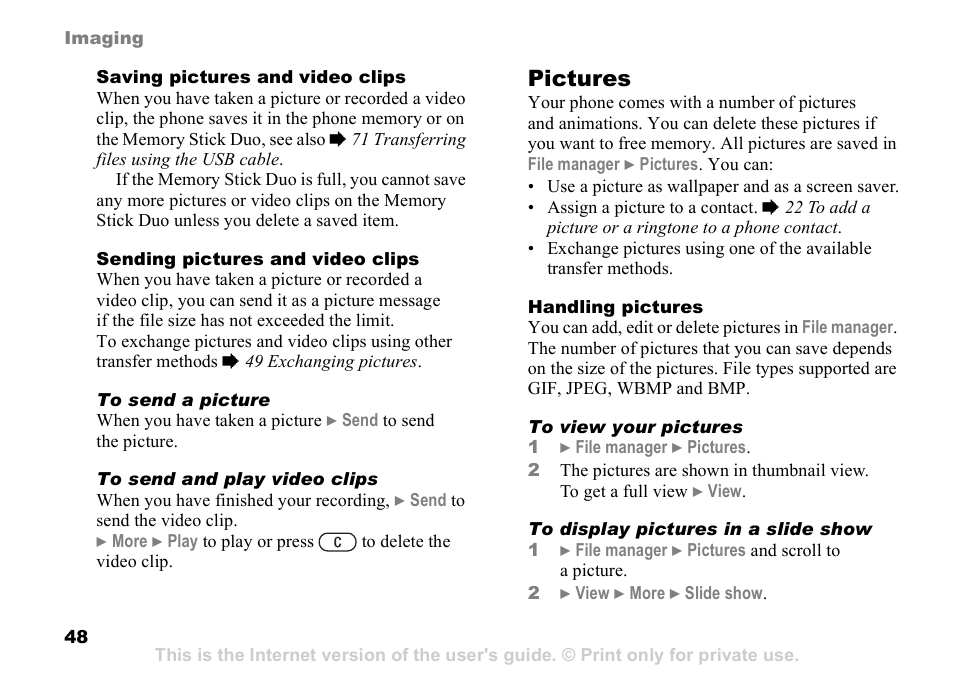 Pictures | Sony Ericsson D750i User Manual | Page 48 / 101