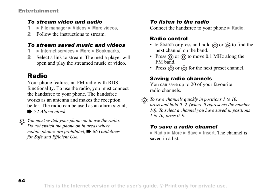 Radio | Sony Ericsson D750i User Manual | Page 54 / 101