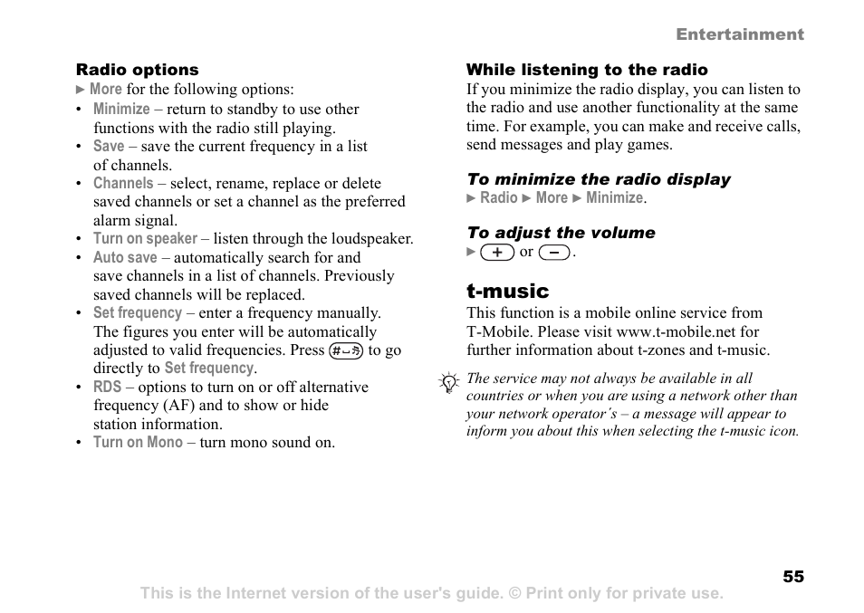 T-music | Sony Ericsson D750i User Manual | Page 55 / 101