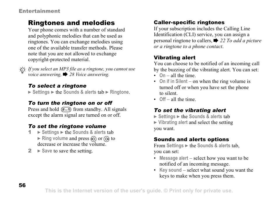 Ringtones and melodies | Sony Ericsson D750i User Manual | Page 56 / 101