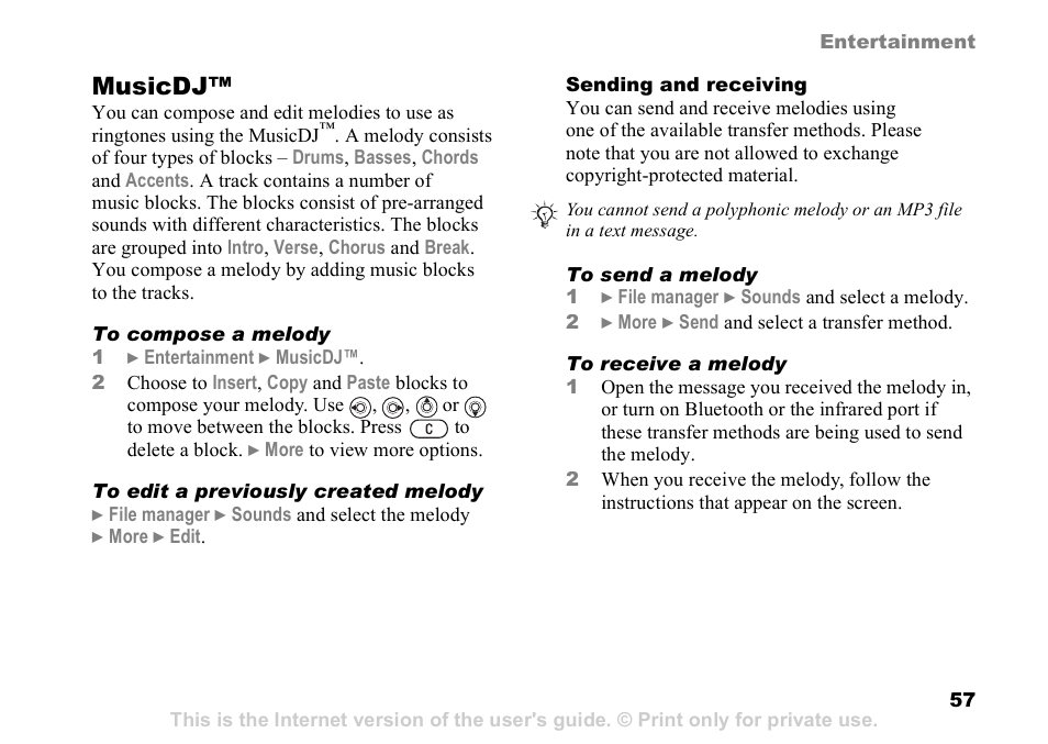 Musicdj | Sony Ericsson D750i User Manual | Page 57 / 101