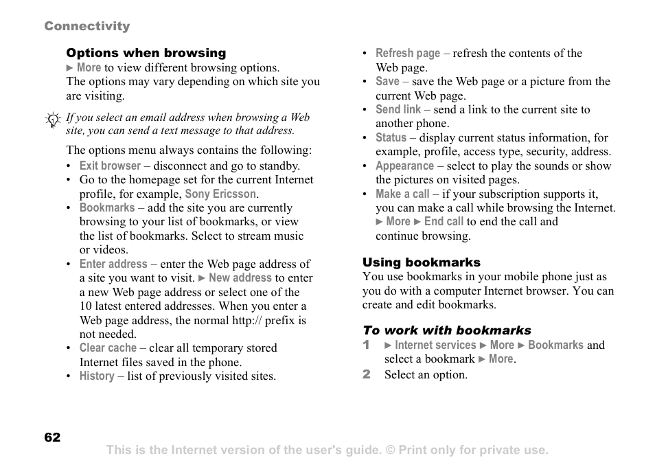 Sony Ericsson D750i User Manual | Page 62 / 101