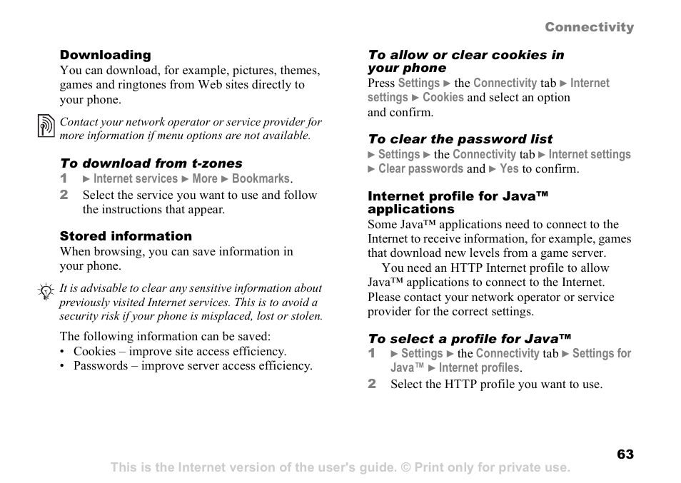 Sony Ericsson D750i User Manual | Page 63 / 101