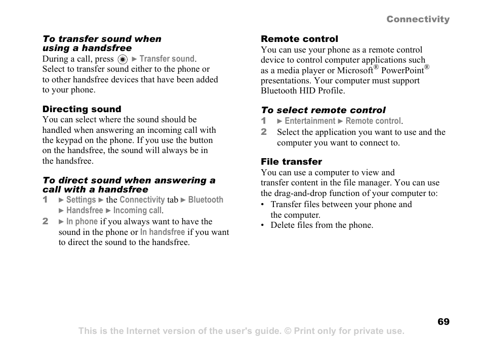 Sony Ericsson D750i User Manual | Page 69 / 101