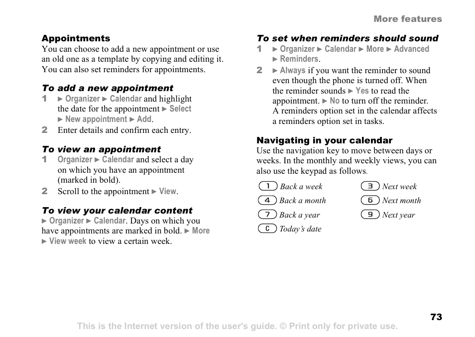 Sony Ericsson D750i User Manual | Page 73 / 101