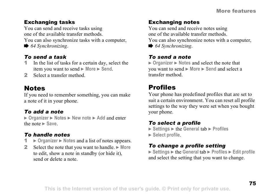 Profiles | Sony Ericsson D750i User Manual | Page 75 / 101