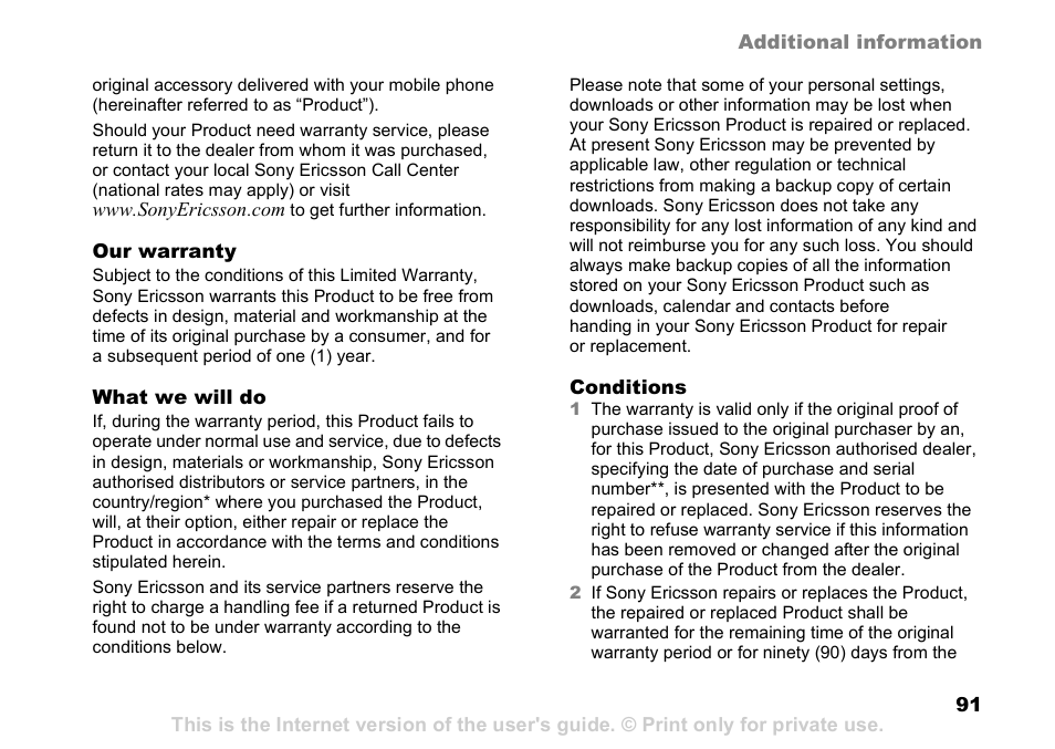 Sony Ericsson D750i User Manual | Page 91 / 101