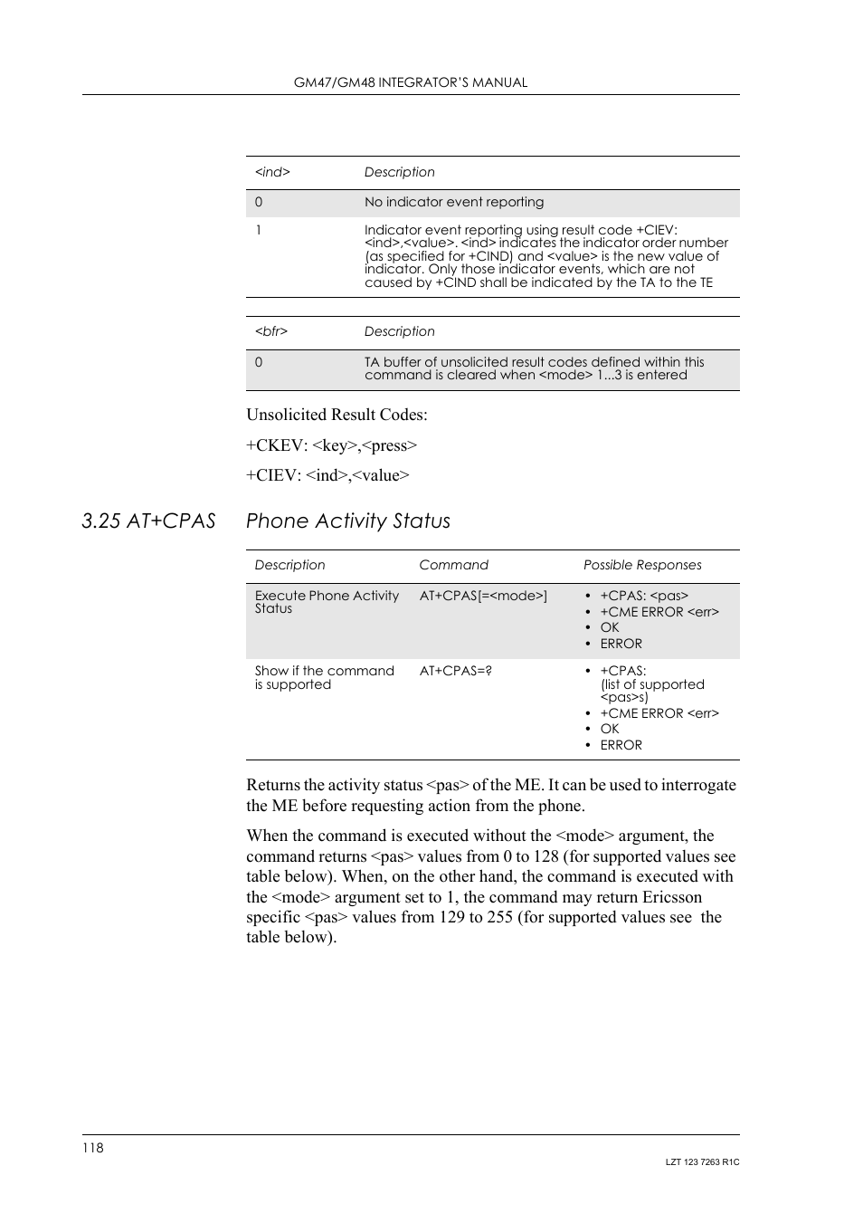 25 at+cpas phone activity status, 25 at+cpas, Phone activity status | Sony Ericsson GM47 User Manual | Page 118 / 338