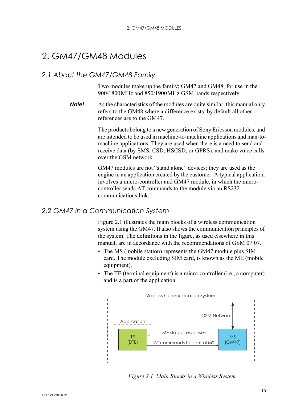 Gm47/gm48 modules, 1 about the gm47/gm48 family, 2 gm47 in a communication system | About the gm47/gm48 family, Gm47 in a communication system | Sony Ericsson GM47 User Manual | Page 15 / 338