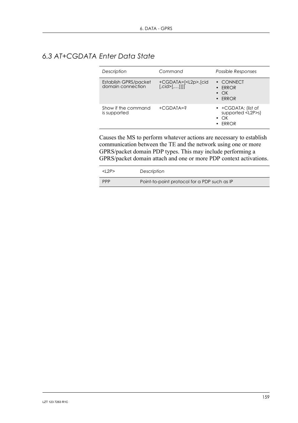 3 at+cgdata enter data state, At+cgdata enter data state | Sony Ericsson GM47 User Manual | Page 159 / 338