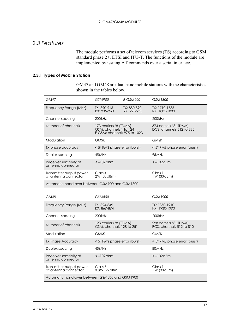 3 features, 1 types of mobile station, Features | Types of mobile station | Sony Ericsson GM47 User Manual | Page 17 / 338