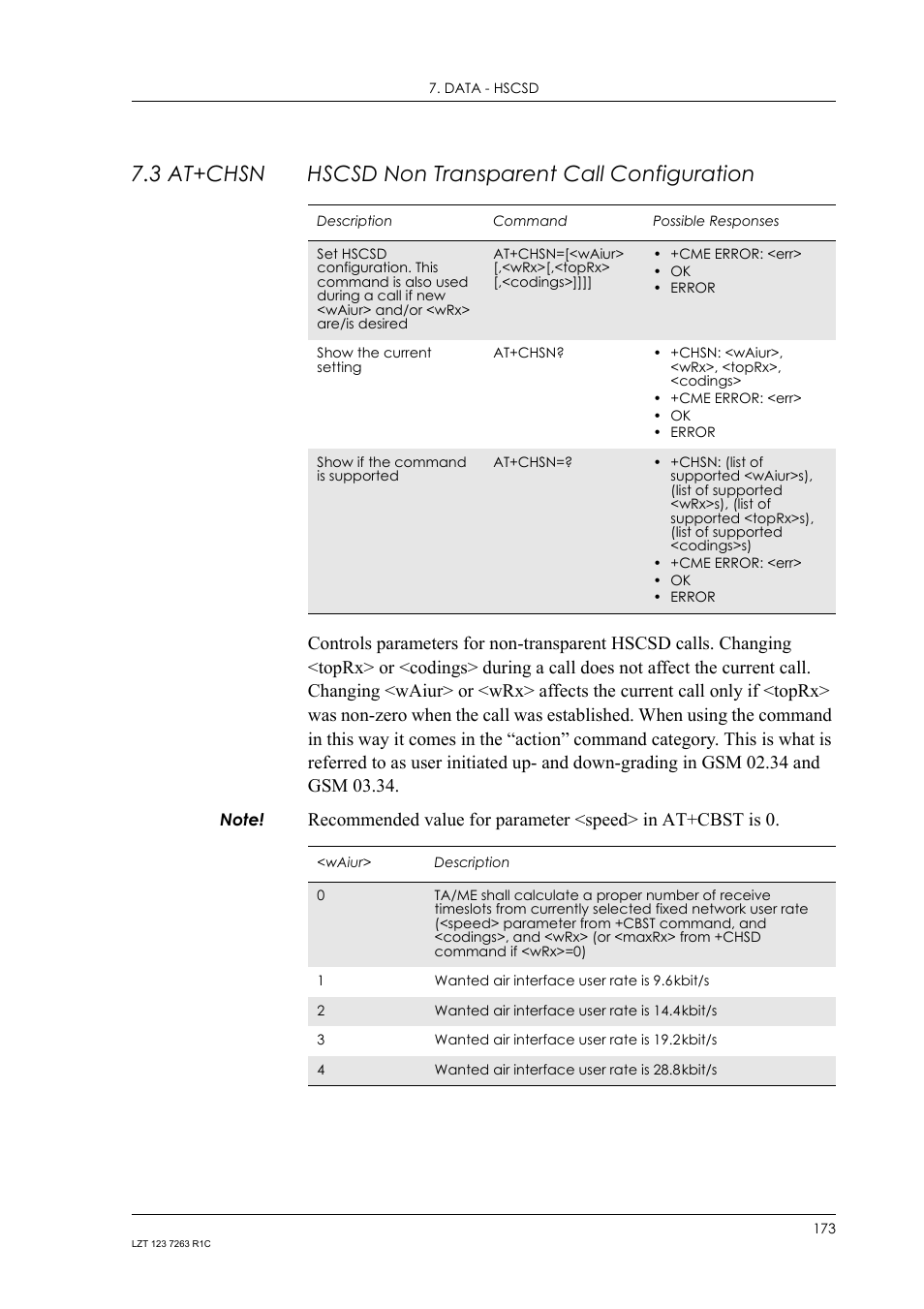 3 at+chsn hscsd non transparent call configuration, At+chsn, Hscsd non transparent call configuration | Sony Ericsson GM47 User Manual | Page 173 / 338